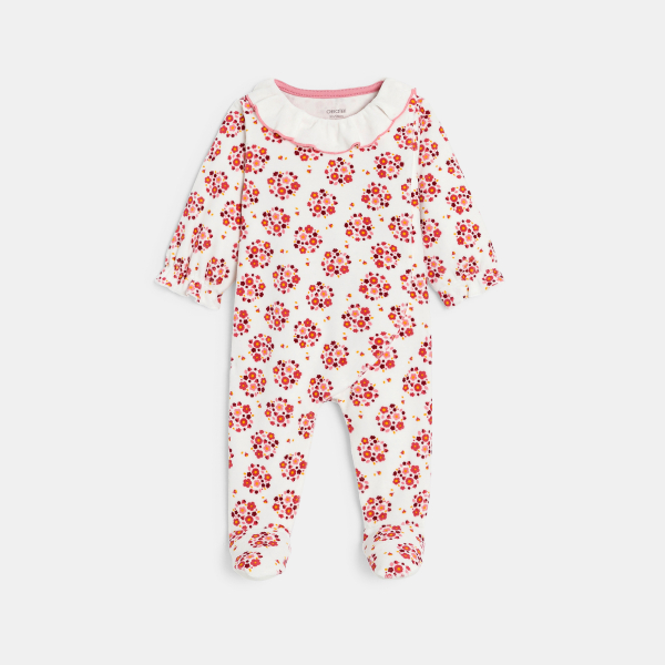 Dors-bien velours fleuri et gilet soft boa blanc bébé fille