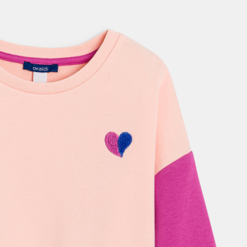 Sweat-shirt en molleton colorblock rose Fille