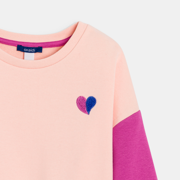 Sweat-shirt en molleton colorblock rose Fille