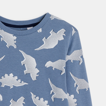 Pyjama long 2 pièces en jersey imprimé dinosaure bleu