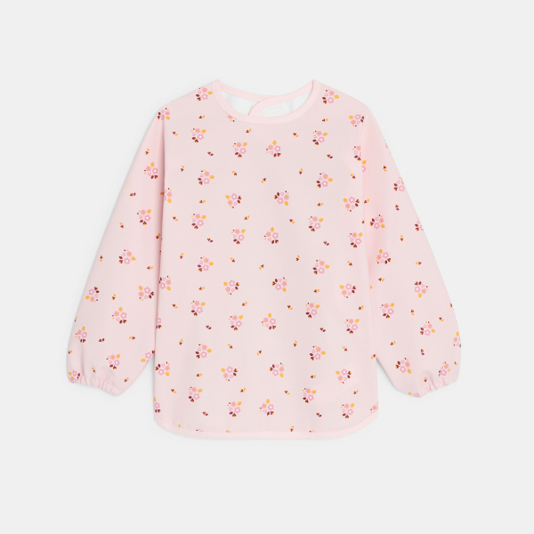 Tablier d'activités imprimé fleurs rose bébé fille
