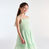 Robe à bretelles détail crochet et volant vert Fille