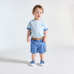 Short cargo taille élastique bleu bébé garçon