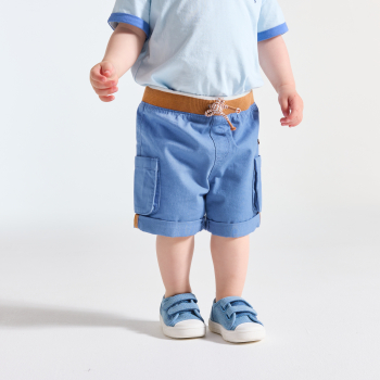 Short cargo taille élastique bleu bébé garçon