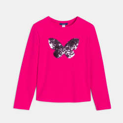 T-shirt manches longues à sequins magiques rose Fille