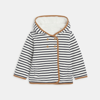 Manteau réversible moumoute rayé bleu bébé garçon