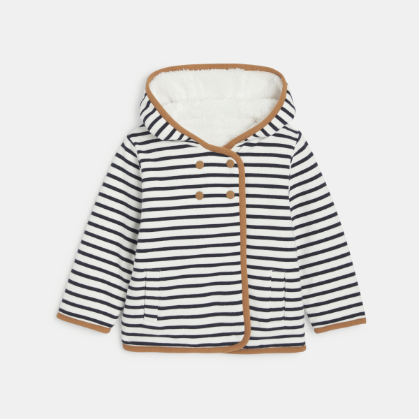 معطف ذو وجهين مبطن مخطط أزرق للولد الصغير 