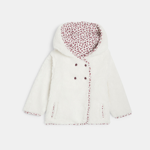 Manteau réversible moumoute rose bébé fille