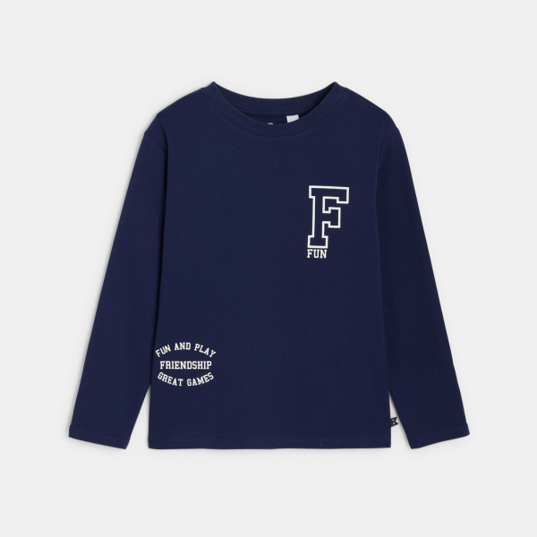 T-shirt manches longues à message bleu Garçon