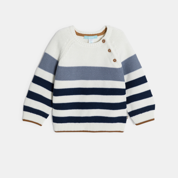 Pull maille tricot rayé bleu bébé garçon