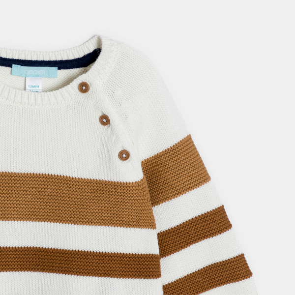 Pull maille tricot rayé marron bébé garçon