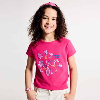 T-shirt manches courtes motif fleur rose Fille