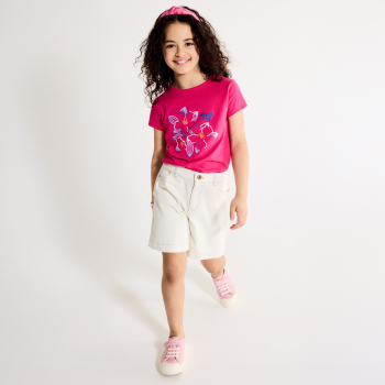 T-shirt manches courtes motif fleur rose Fille