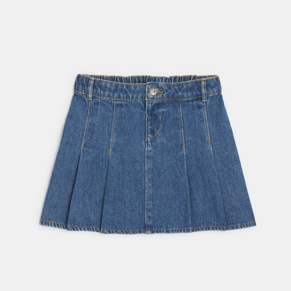 Jupe courte plissée en jean bleu Fille