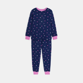 Pyjama 2 pièces en jersey imprimé bleu marine Fille