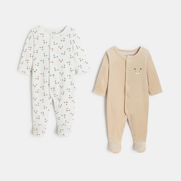 Dors-bien velours ourson marron bébé garçon (lot de 2)