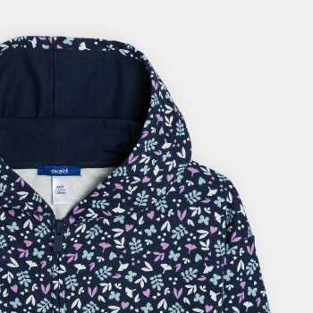 Sweat-shirt à capuche imprimé bleu Fille