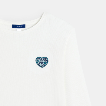 T-shirt manches longues cœur léopard blanc Fille