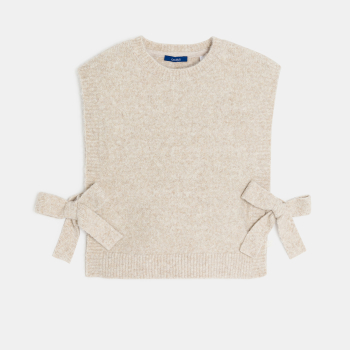 Pull poncho sans manches beige Fille