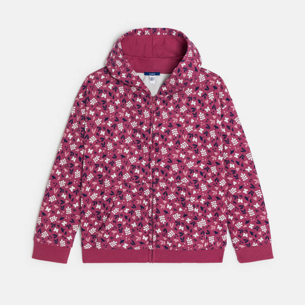 Sweat-shirt à capuche imprimé violet Fille