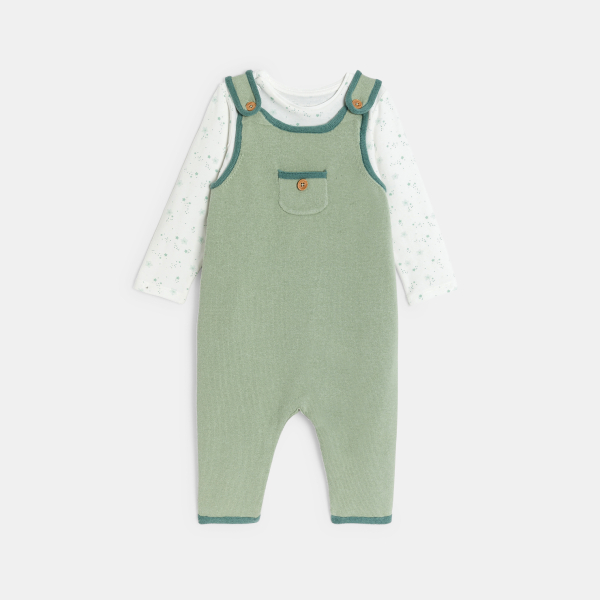 Salopette maille tricot et body vert bébé naissance garçon
