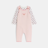 Salopette longue maille tricot et body fleuri rose bébé fille