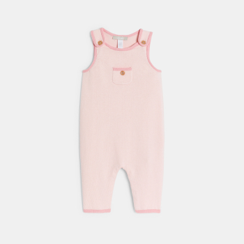 Salopette longue maille tricot et body fleuri rose bébé fille