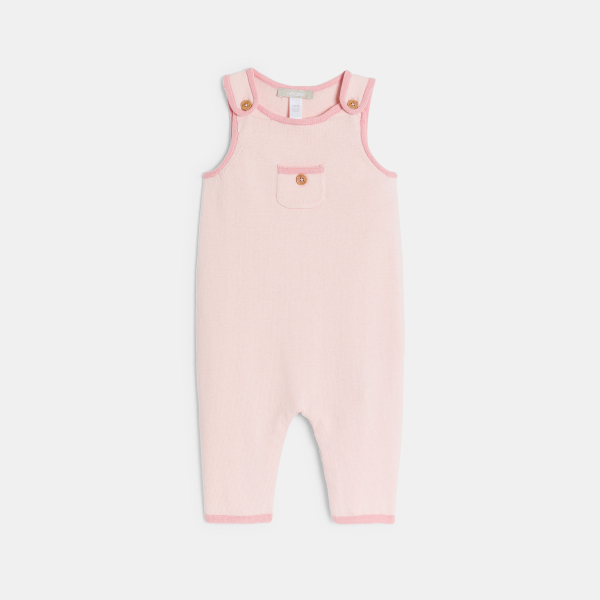 Salopette longue maille tricot et body fleuri rose bébé fille