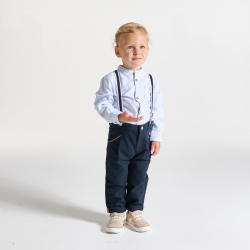 Pantalon chino à bretelles bleu marine bébé garçon