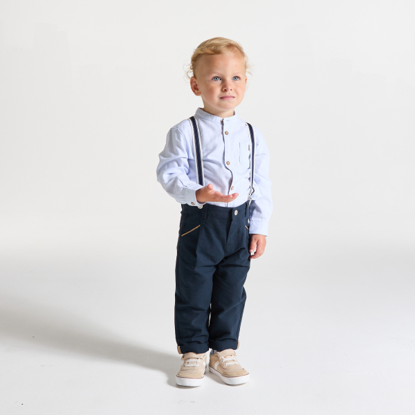 Pantalon chino à bretelles bleu marine bébé garçon