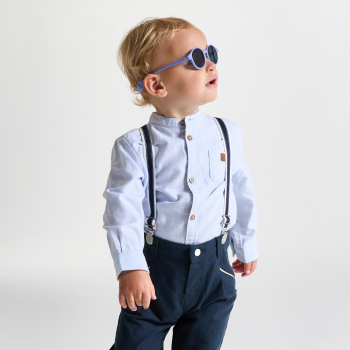 Pantalon chino à bretelles bleu marine bébé garçon
