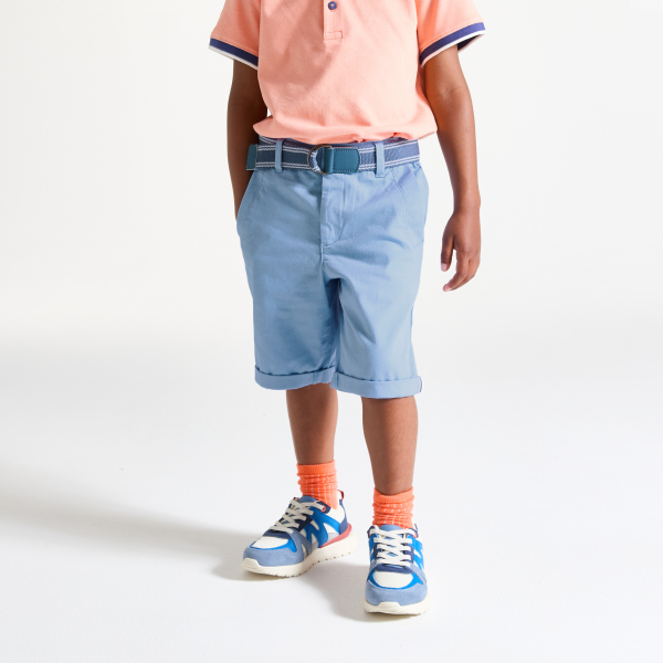 Bermuda chino ceinturé bleu Garçon