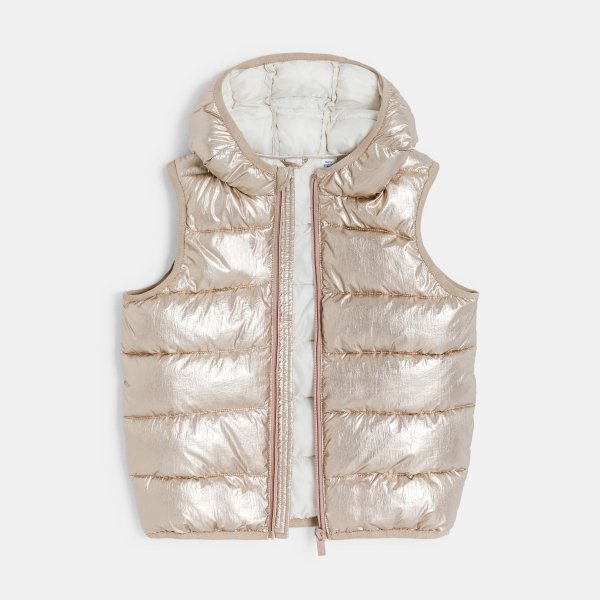 Doudoune sans manches à capuche dorée Fille
