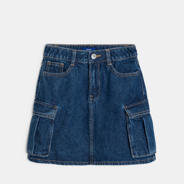 Jupe cargo jeans fille bleu