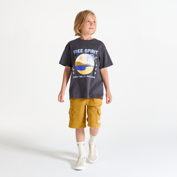 Bermuda cargo en toile jaune curry Garçon