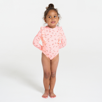 بذلة سباحة وردية اللون مطبوع عليه أشجار نخيل للفتيات الرضع