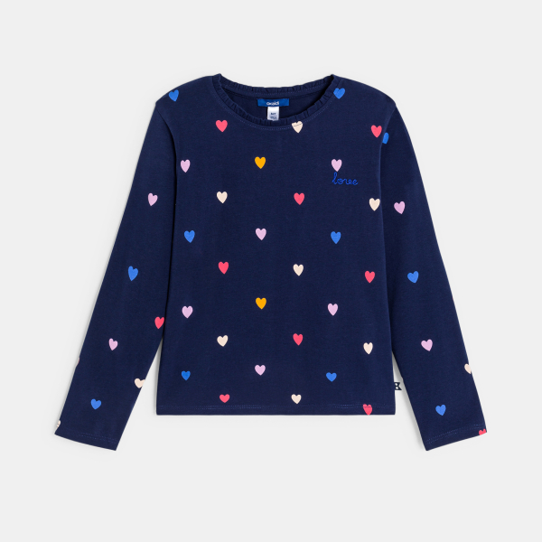 T-shirt fille bleu motifs colorés