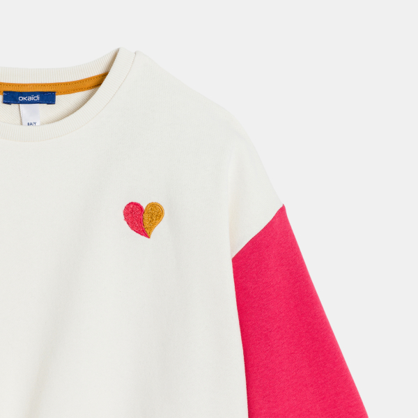 Sweat-shirt en molleton colorblock gris Fille