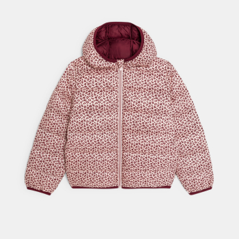 Doudoune à capuche imprimé léopard rose Fille
