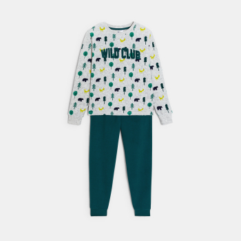 Pyjama 2 pièces en velours imprimé bleu canard Garçon