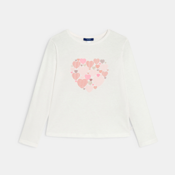 T-shirt manches longues motif cœur blanc Fille
