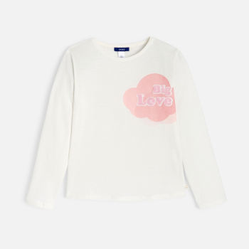 T-shirt manches longues à message blanc Fille