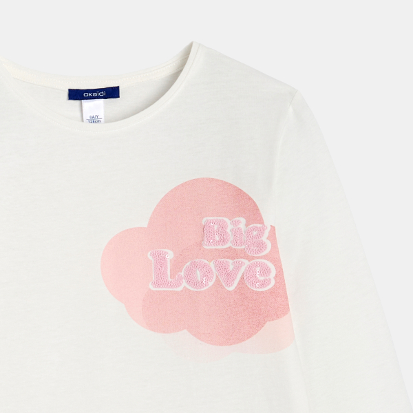 T-shirt manches longues à message blanc Fille