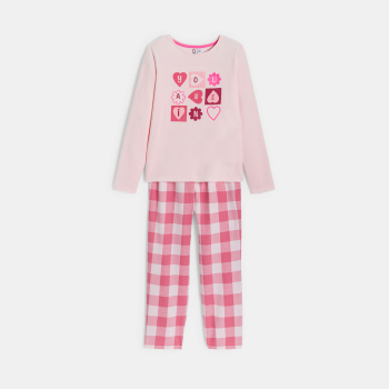 Pyjama 2 pièces cœur rose Fille