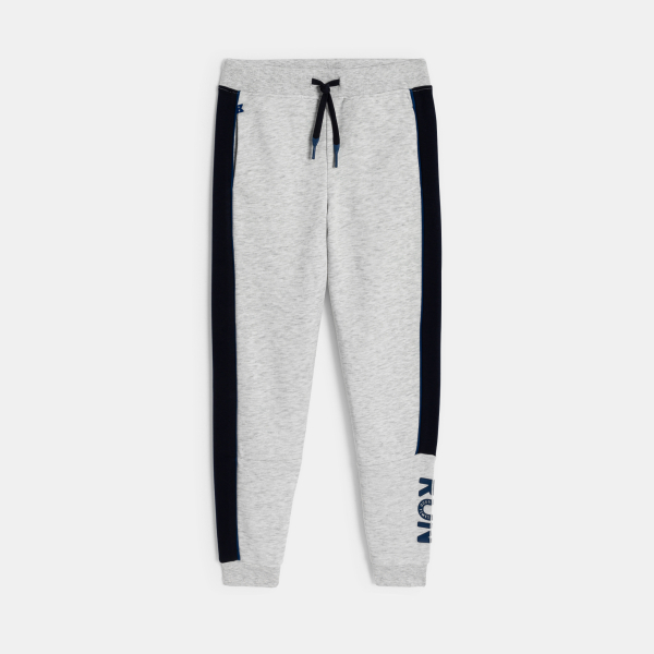 Jogging à bandes côtés en molleton gris Garçon