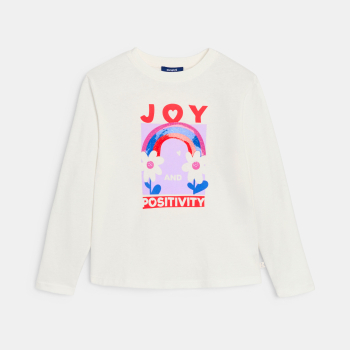 T-shirt manches longues à message blanc Fille