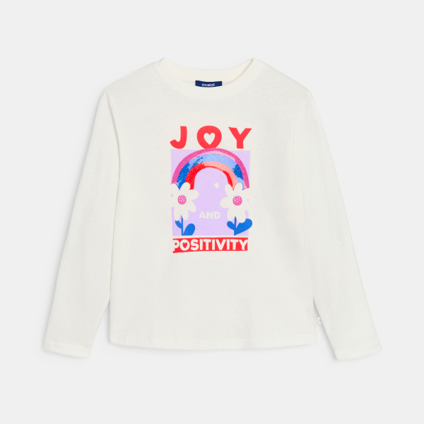 T-shirt manches longues à message blanc Fille