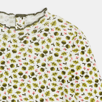 T-shirt côte plate col ondulé imprimé vert bébé fille