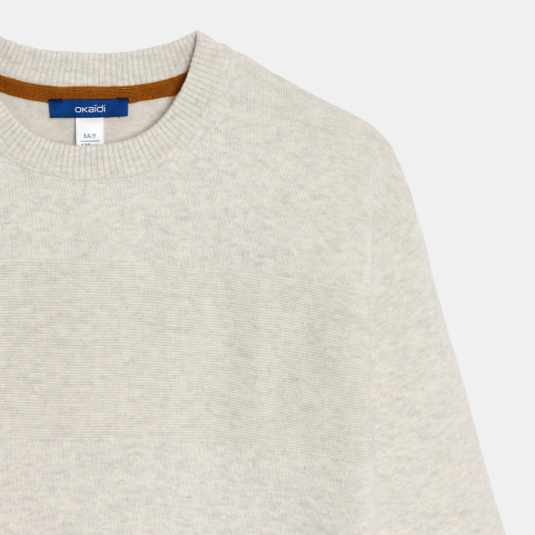 Pull col rond uni écru Garçon