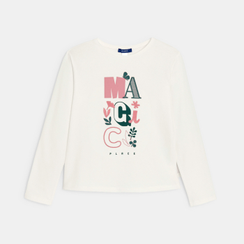 T-shirt manches longues à message blanc Fille